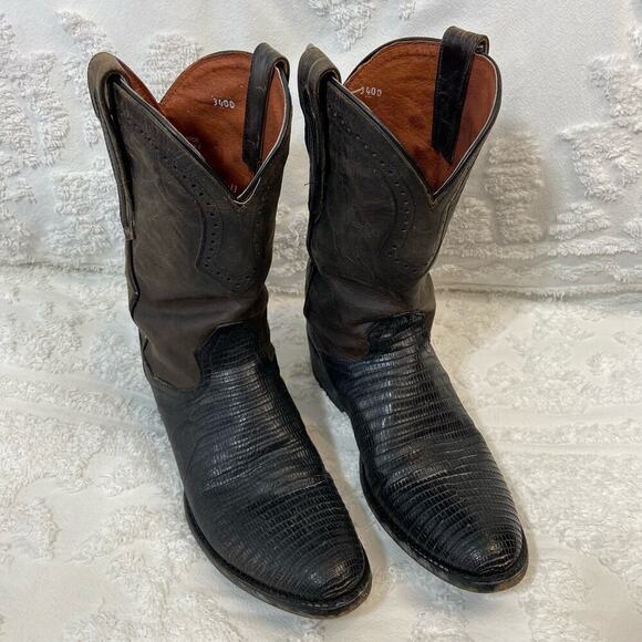 DAN POST Men's Snakeskin Leather Cowboy Boots Sz 9.5 Country Distressed Workwear - Picture 1 of 8